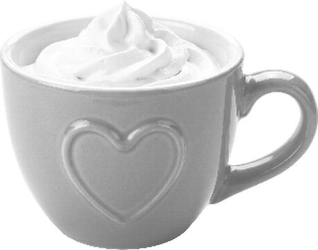 Coffee cup with whipped cream and heart design halftone dot texture retro collage element