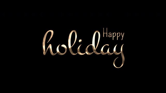 Golden script letters spell out holiday happy text on a transparent background for elegant festive season greeting cards. Perfect for holiday designs.