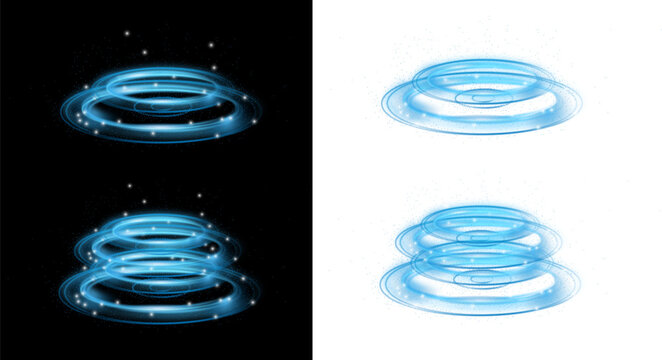 PNG image of Glowing blue magic portal rings with sparkling particle effects and swirling light vortex on transparent background
