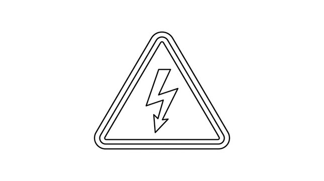 High Voltage Warning Sign With Lightning Bolt Arrow Line Art Icon