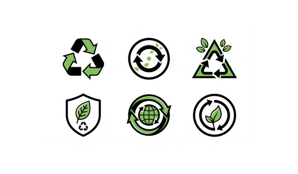 Recycling Symbol Icons Black Green Outline Eco Label Vector Set