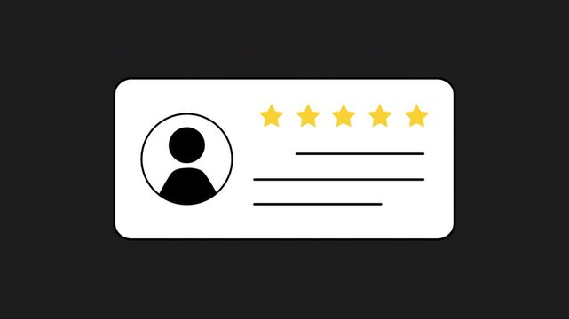 A review card shows text lines, five stars, and a user avatar. Designed for customer testimonials. Ideal for UI layouts, apps, and feedback visuals