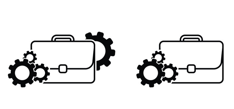 Briefcase with gears and a growing graph, bar chart. Process optimization, and business growth. Symbols are for business management and business development. Cogwheel, gear mechanism.