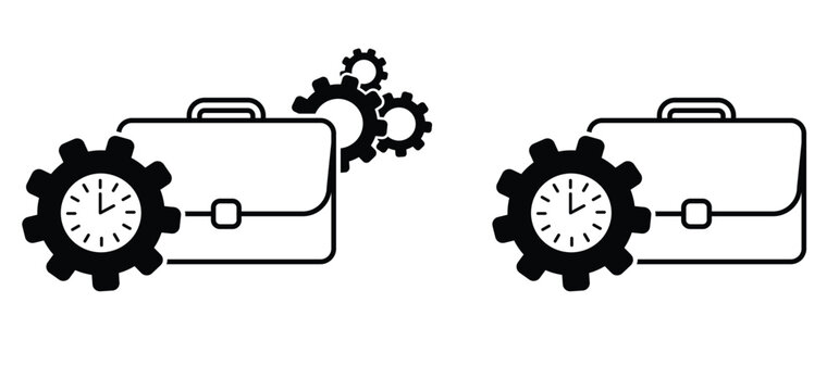 Briefcase with gears and a growing graph, bar chart. Process optimization, and business growth. Symbols are for business management and business development. Cogwheel, gear mechanism.