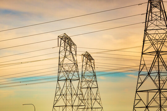 High transmission towers and wires in Eastern Washington state.