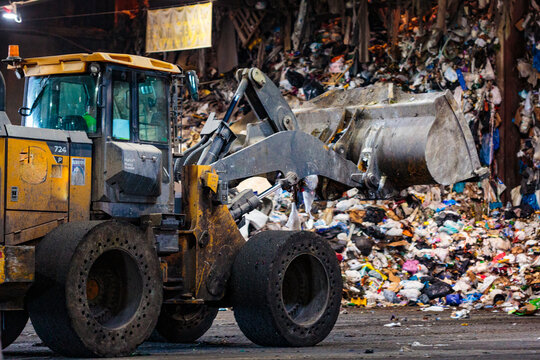 A vehicle moving rubbish in the Transfer Station at the Waste-to-energy plant in Spokane