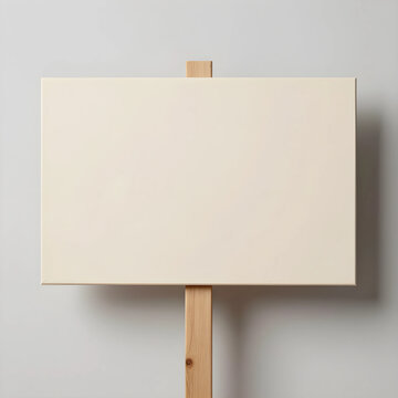 Announcement and communication concept, blank sign with wooden handle for marketing message or protest sign isolated on a neutral light gray background