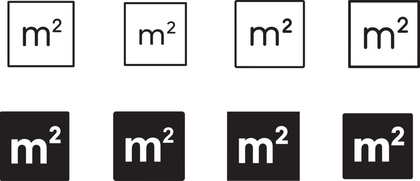 Square meter icon in black outline for area measurement, property, architecture, floor plans metric.