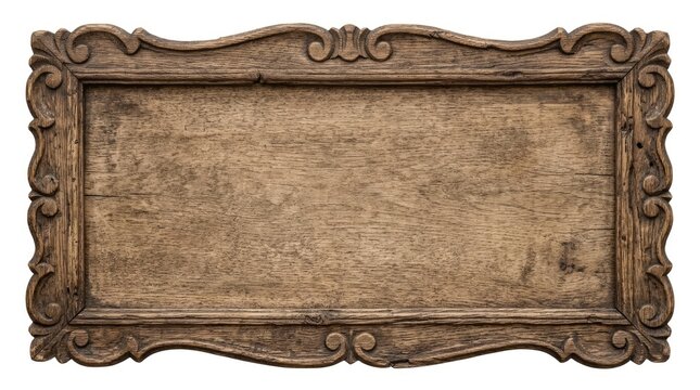 Antique Hand-Carved Wooden Sign Frame Isolated on White Background