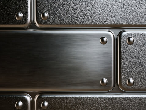 Brushed metal panel rectangular dark metallic industrial high fidelity texture rivet