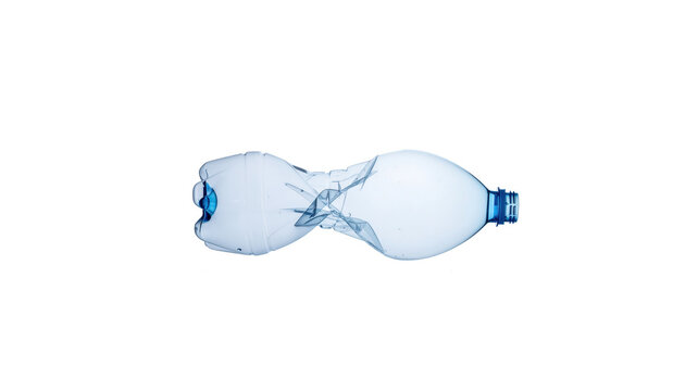 Crumpled empty plastic water bottle isolated on transparent background environment waste concept.