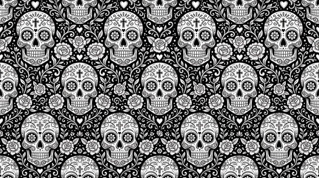 Colorful Calavera Floral Pattern