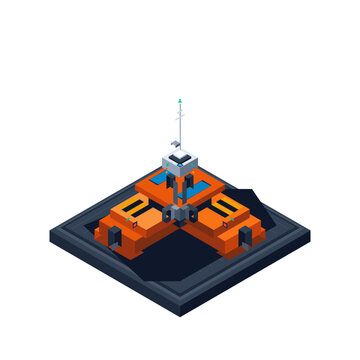Isometric Autonomous Marine Oil Skimmer Drone Boat Vector