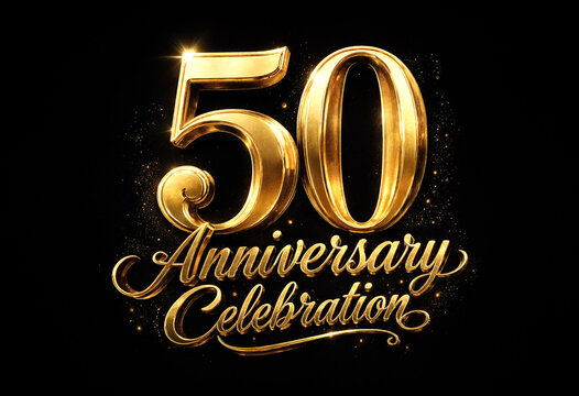 Golden Fifty Anniversary Celebration Text Design With Sparkling Effects