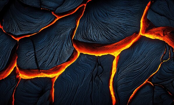 Close-up view of solidified lava with glowing interior.