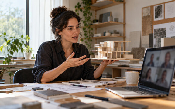 Remote Architect Presenting a Physical Building Model Online