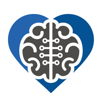 Abstract brain with love and panel circuit technology, logo illustration vector.