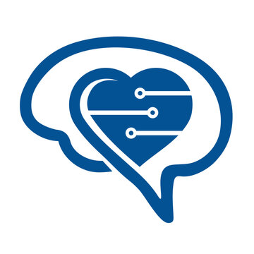 Abstract brain with love and panel circuit technology, logo illustration vector.