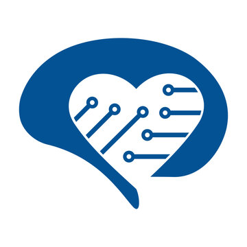 Abstract brain with love and panel circuit technology, logo illustration vector.