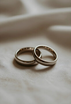 Wedding and marriage commitment two silver rings resting on soft fabric eternal love partnership and romantic union in a minimalist style