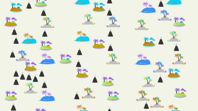 Cartoon Islands and Volcanoes Pattern