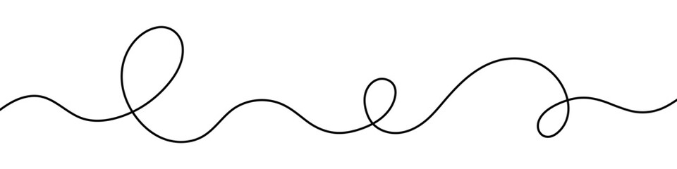 Obraz premium Elegant decorative wavy line with flowing loops and smooth curves, minimal ornamental divider, continuous flourish outline for posters, invitations, wedding stationery, branding, typography