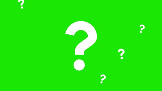 Animated White Question Mark Icon with Rotating Ring and Floating FAQ Graphic Elements on Green Screen Chroma Key