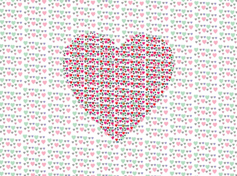 
Pink and Green Heart Made of Tiny Hearts, Romantic Love Pattern Background
