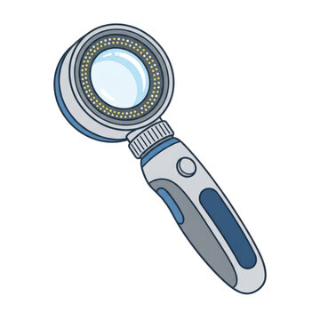 Illustration of a modern electronic magnifying glass with builtin led ring light and ergonomic handle isolated on transparent background