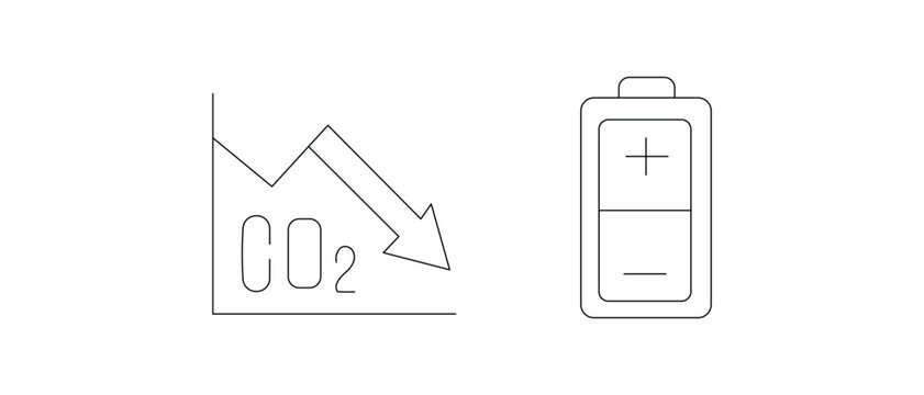 Co2 reduction graph and battery icon carbon dioxide