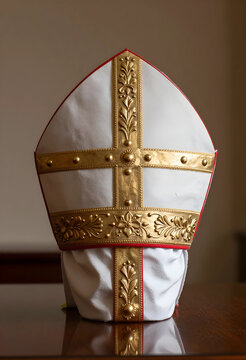 Catholic bishop mitre, religious authority and ecclesiastical vestment, traditional liturgical headwear for church ceremony and clergy leadership