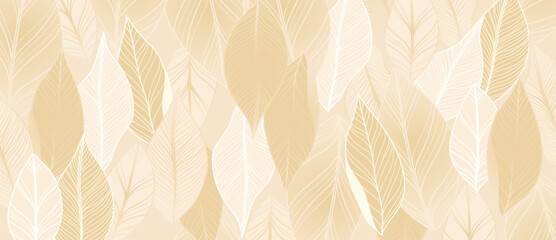 Fototapeta premium Soft Golden Tropical Leaf Vector Background with Delicate Foliage