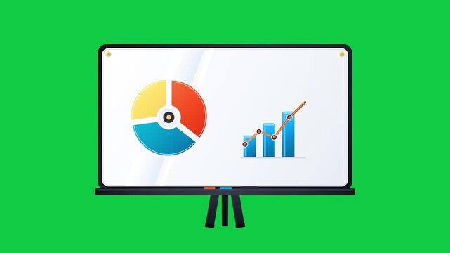 Whiteboard displaying financial growth charts and pie diagrams video