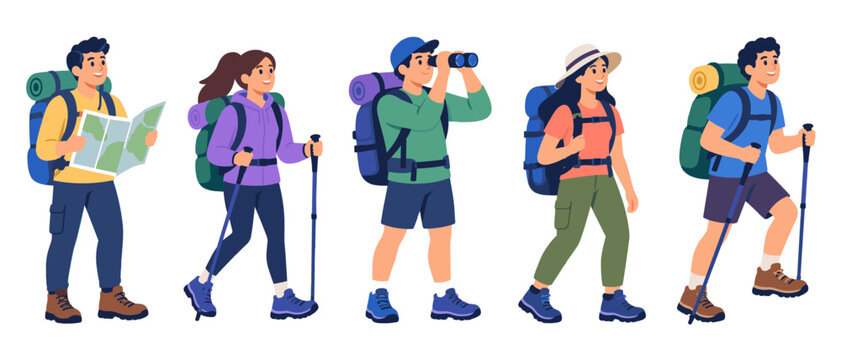 Hikers with backpacks illustration