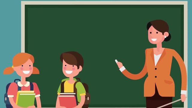 Teacher explaining lessons to students in classroom video animation clip