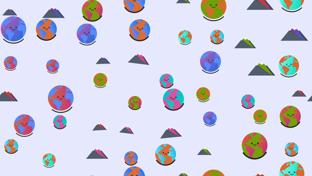 Cartoon Earth Globes and Mountains Pattern