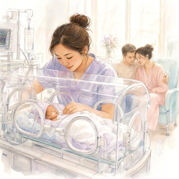 NICU Nurse Gently Caring for a Tiny Baby Inside an Incubator