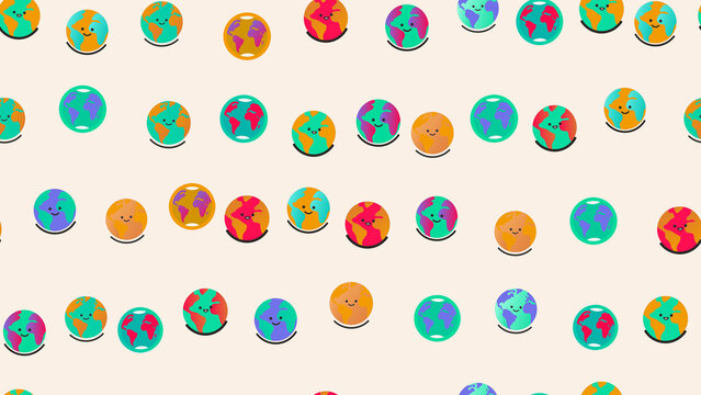 Cartoon globes with happy faces pattern