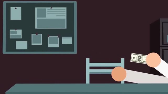 Businessman holding money in office room animation clip representing financial success and greed with cartoon character video