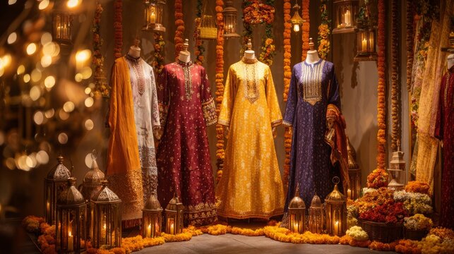 Vibrant Indian festive backdrop with ornate decorative pattern and rich celebratory color palette