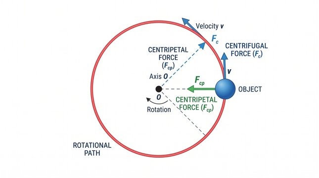 Physics diagram of a blue ball moving in a circle path showing centrifugal and centripetal forces