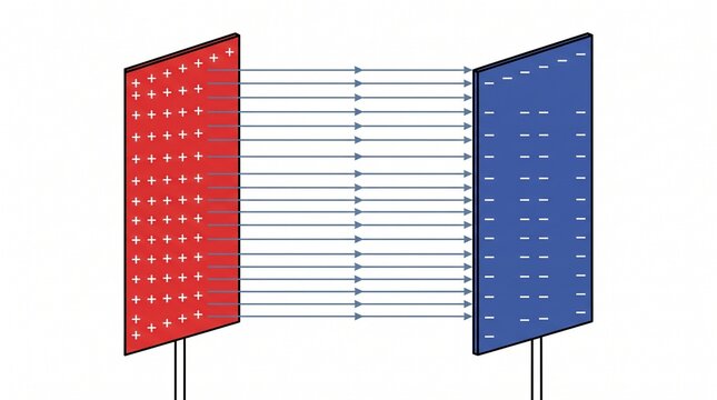 Scientific visualization of electric field patterns created by oppositely charged parallel plates