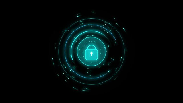 Abstract cyber security hud lock animation with glowing digital