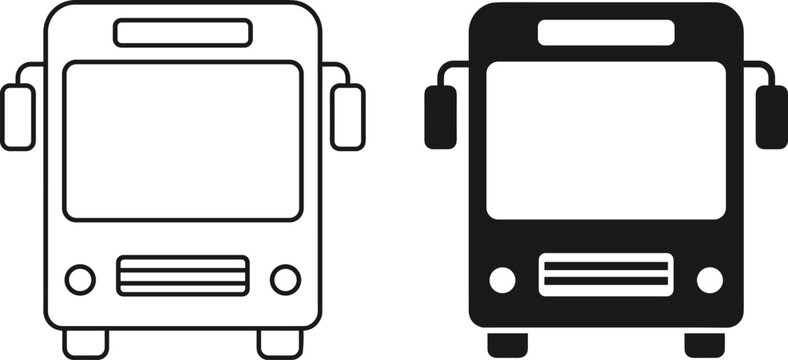 City bus front view icon set for public transit passenger travel logistics navigation application roadmap infographic vector