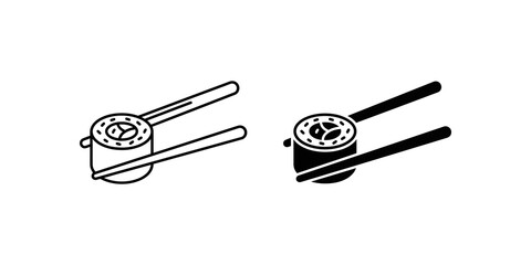 Sushi roll with chopsticks outline and solid icons for food branding. © Ahmadhassan