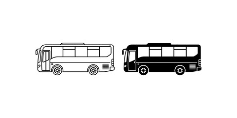 Public bus transport outline and solid vector icons for urban travel. © Ahmadhassan