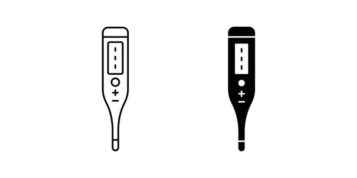Medical digital thermometer flat icons set for health care measurement.