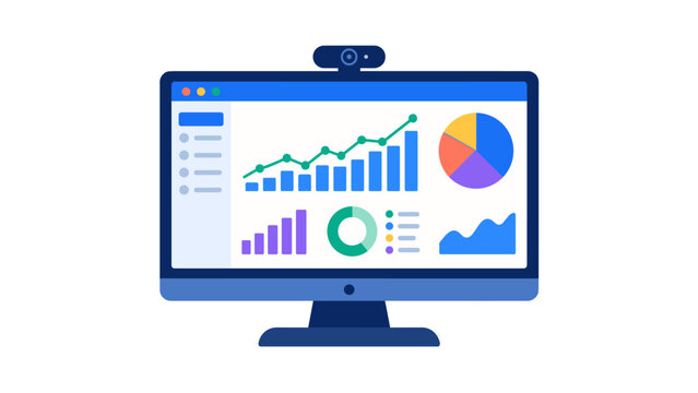 Computer monitor with charts illustration