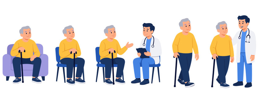 Elderly people with doctor illustration