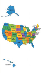 Colorful map of the United States with state names © A